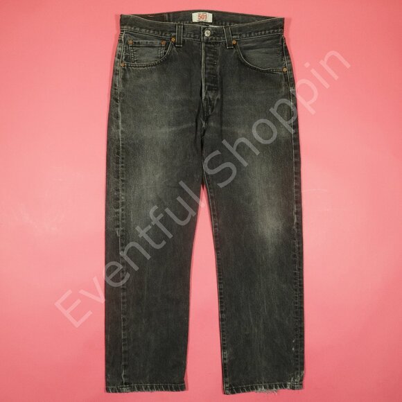 Vintage Levis 501 Jeans Mens 33 Black Original Fit Bleached Marked Faded 90s - Picture 2 of 9